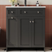 Mobile lavabo bagno freestanding nero 76x47x86 cm con lavello in ceramica e 3 cassetti