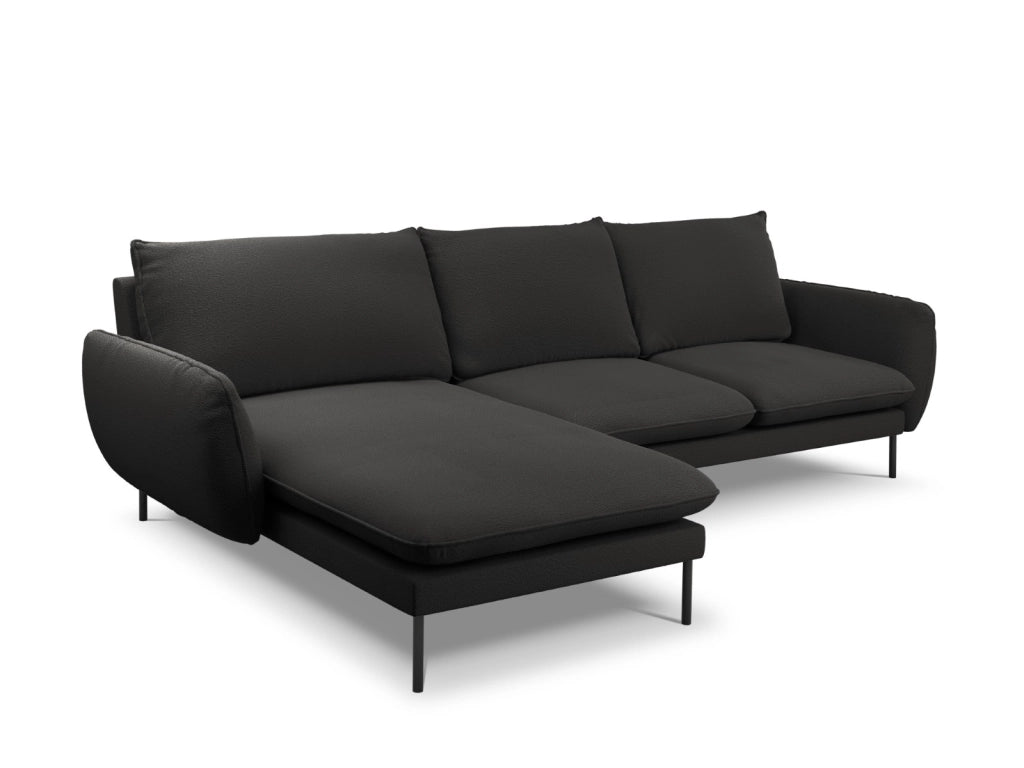 Cosmopolitan Design - Divano angolare sinistro "Vienna" 5 posti in bouclé nero 