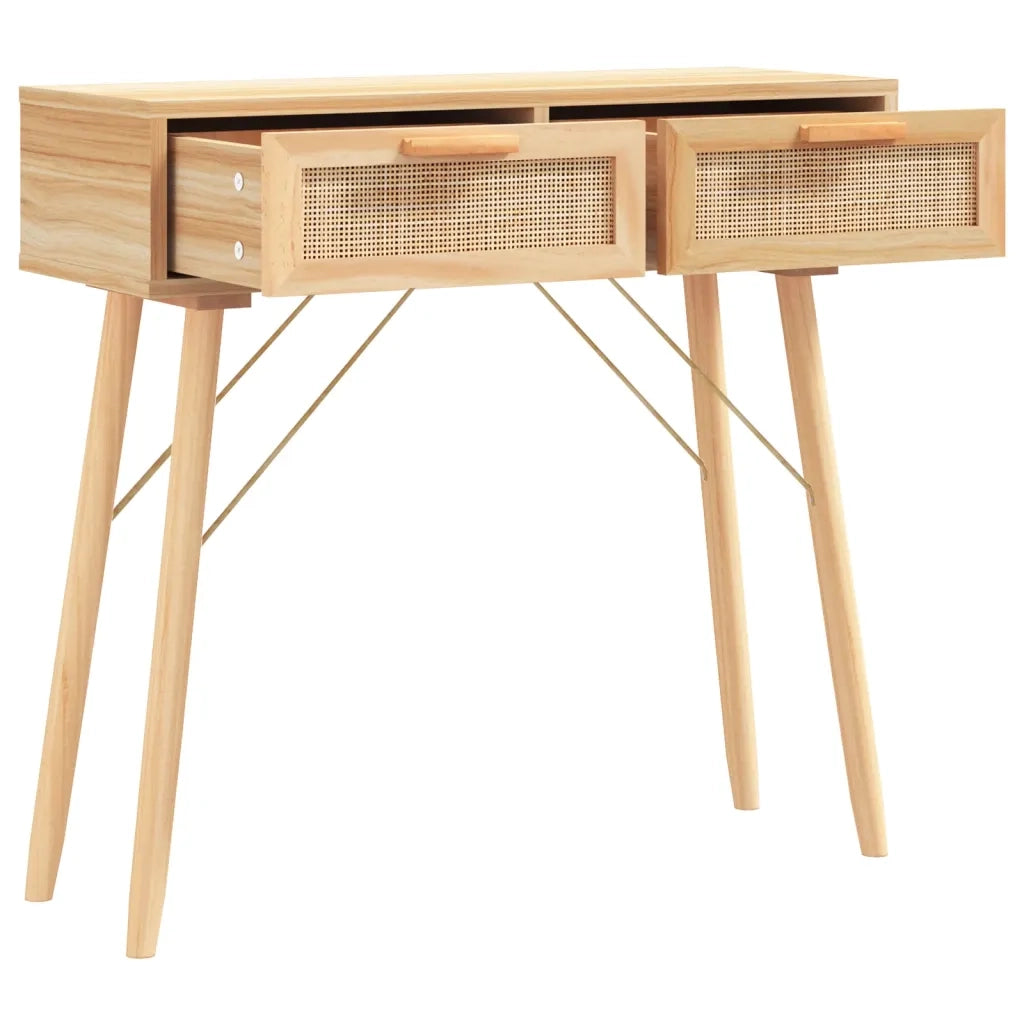 Tavolo Consolle | Tavolo d'Ingresso Marrone 80x30x75 Massello Pino Rattan Naturale