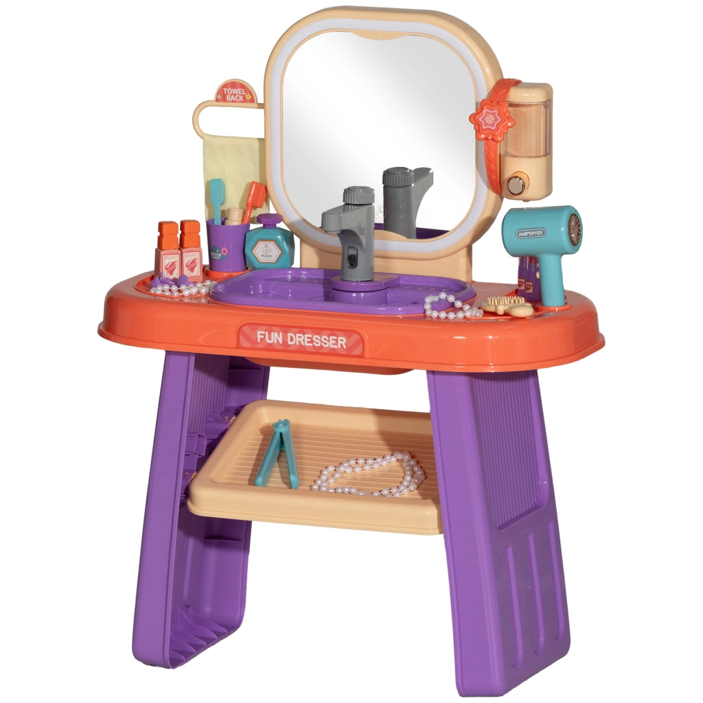 Tavolo trucco bambini con LED, specchio e rubinetto ¨C zephmum ¨C lilla 55x29x71