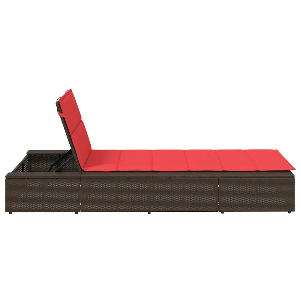 Lettino Prendisole | Sdraio da giardino | Lettino da sole con Cuscino Galleggiante Marrone Polyrattan