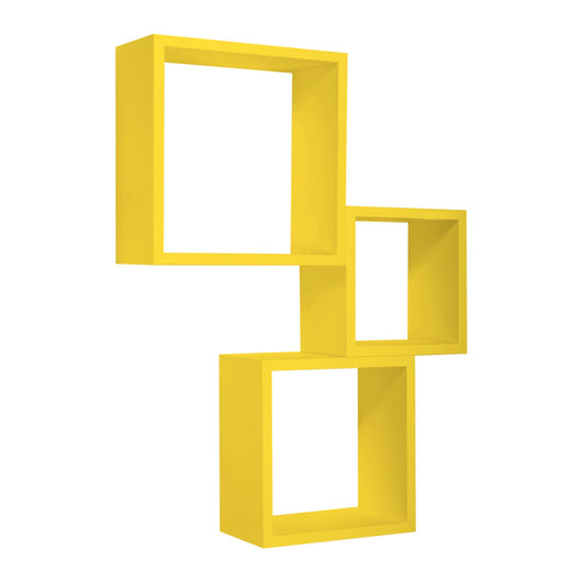 Set di 3 Mensole da Muro MODELLO INCUBO, Cubi Arredo, Mensole Cubo, Cubi da Parete. Misure 35x35 p15.5 cm 30x30 p15.5 cm e 25x25 p15.5 cm. Finitura  GIALLO CANARINO - MADE IN ITALY