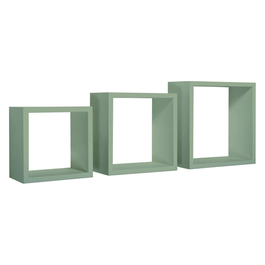 Set di 3 Mensole da Muro MODELLO INCUBO, Cubi Arredo, Mensole Cubo, Cubi da Parete. Misure 35x35 p15.5 cm 30x30 p15.5 cm e 25x25 p15.5 cm. Finitura  VERDE ACQUA MARINA - MADE IN ITALY