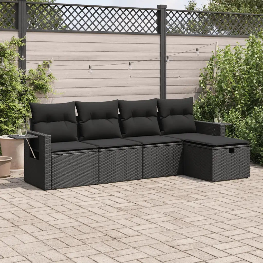Set Divani da Giardino 5 pz | Set Salotto da Giardino con Cuscini in Polyrattan Nero