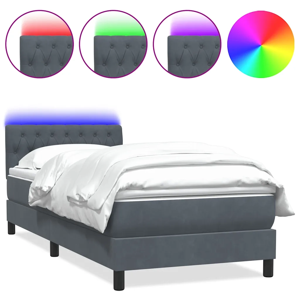 Letto a Molle con Materasso e LED Grigio Scuro 90x220 cm Velluto 3317200