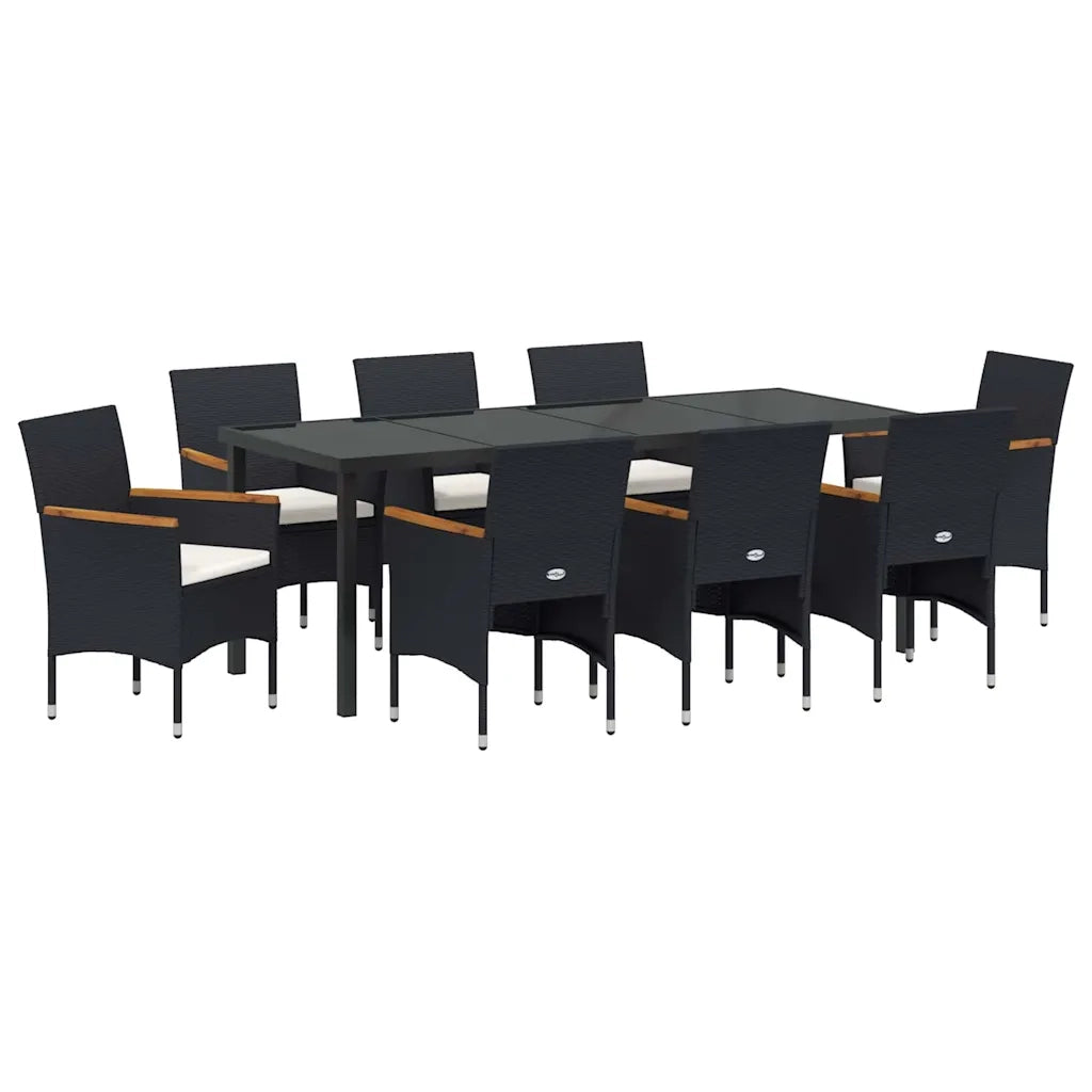 Set da Pranzo per Giardino con cuscino 9 pcs Nero polyrattan 3379757