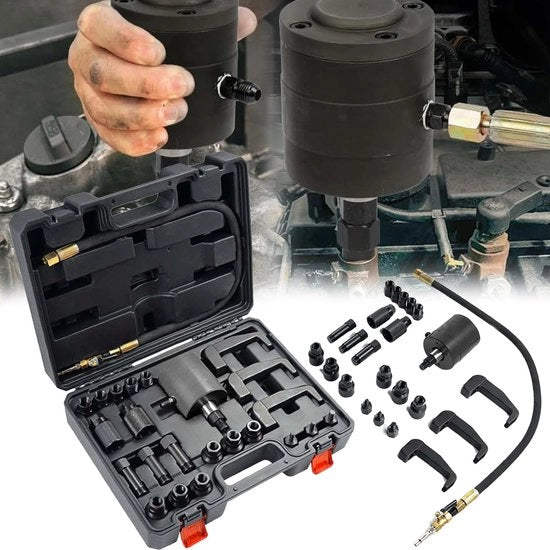 Trekker per iniezione diesel, 24 pezzi, set di estrarre iniettore diesel pneumatico per motori diesel, strumento di rimozione iniettore diesel diesel per motori diesel, estraente iniettore diesel pneumatico con adattatori.