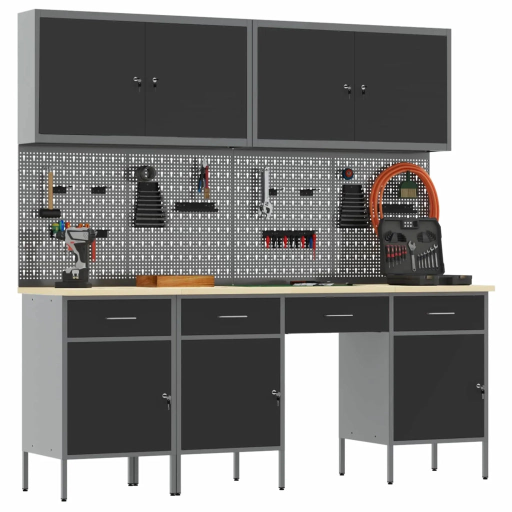 Mobile da lavoro 10 pcs Nero Legno ingegnerizzato e acciaio 3321470