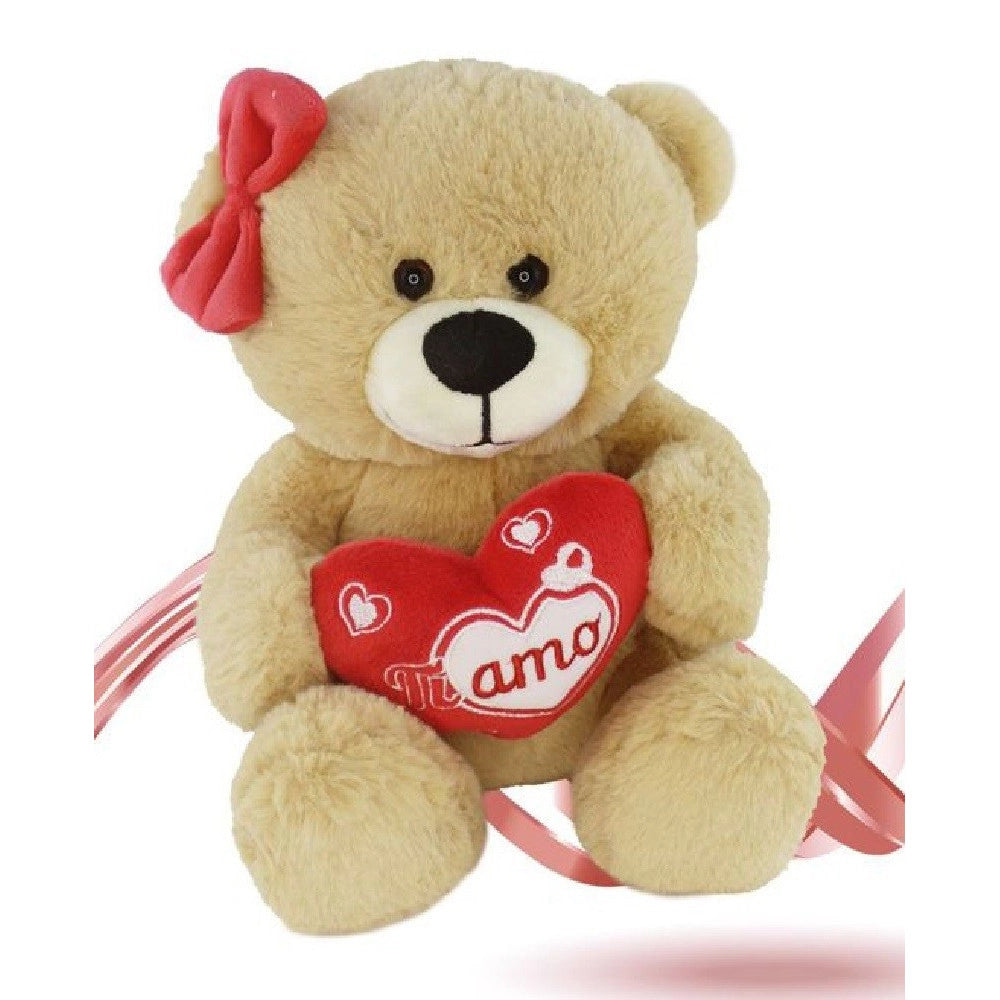 Trade Shop - Orsetto Orsa Peluche Con Cuore Scritta Ti Amo Fiocco 22 Cm San Valentino 92614 -