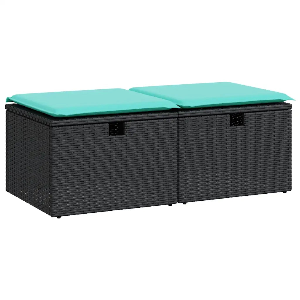 Set Divani da Giardino con Cuscini 2 pz | Set Salotto da Giardino Nero Polyrattan Acacia