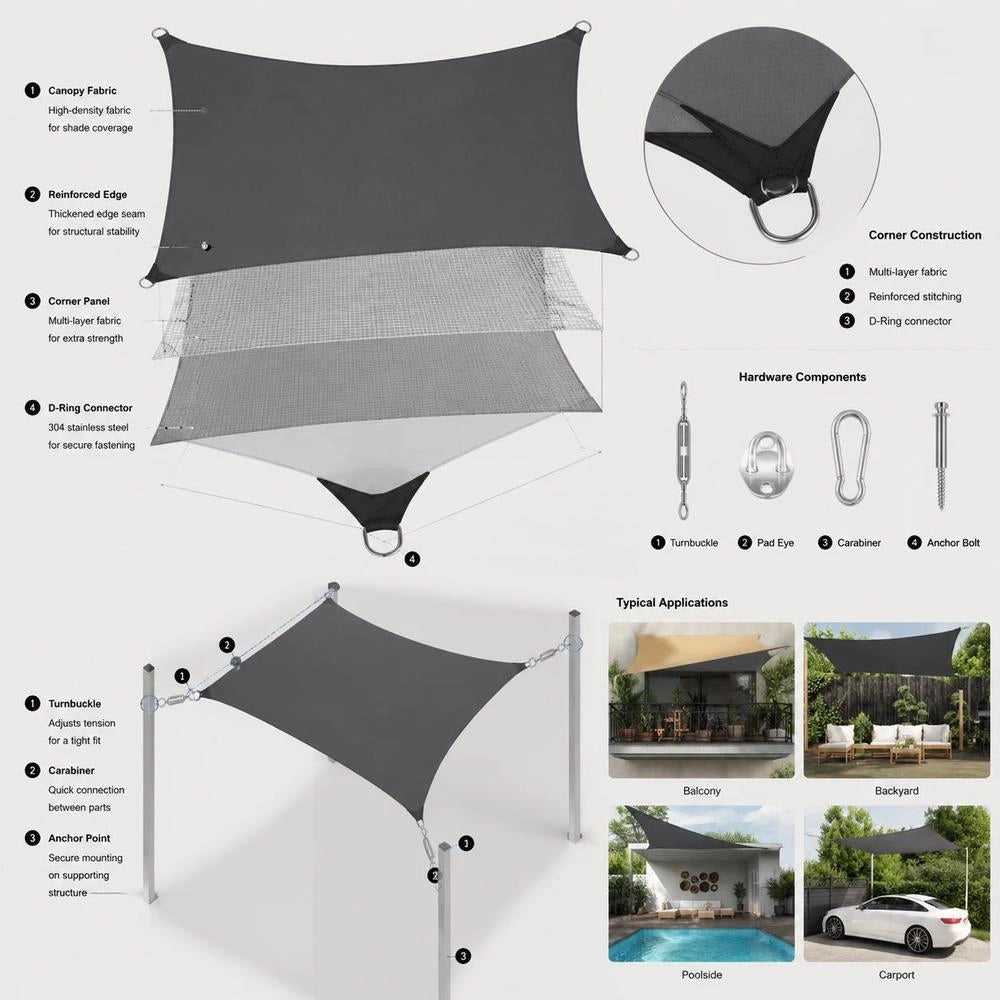 Rectangular Sunshade Sail Made Of Oxford Fabric, 4x5 M, Anthracite