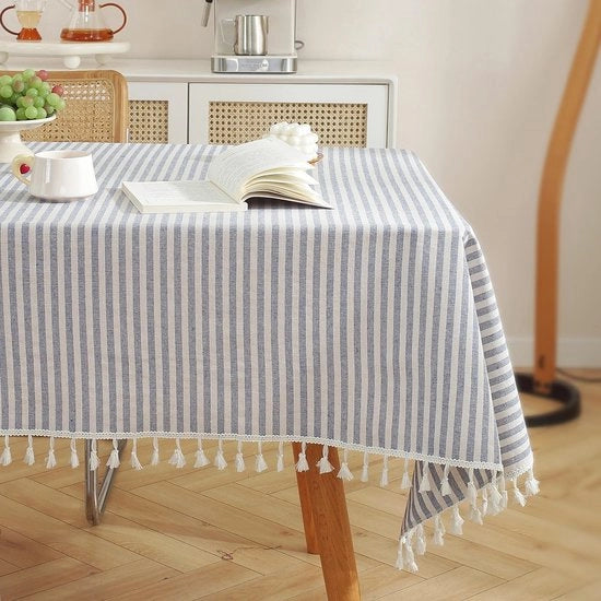 Tavolino con tovaglia in cotone - a righe - rettangolare - lavabile - 130 x 180 cm - resistente al calore - tessuto morbido - tovaglia per tavolo
