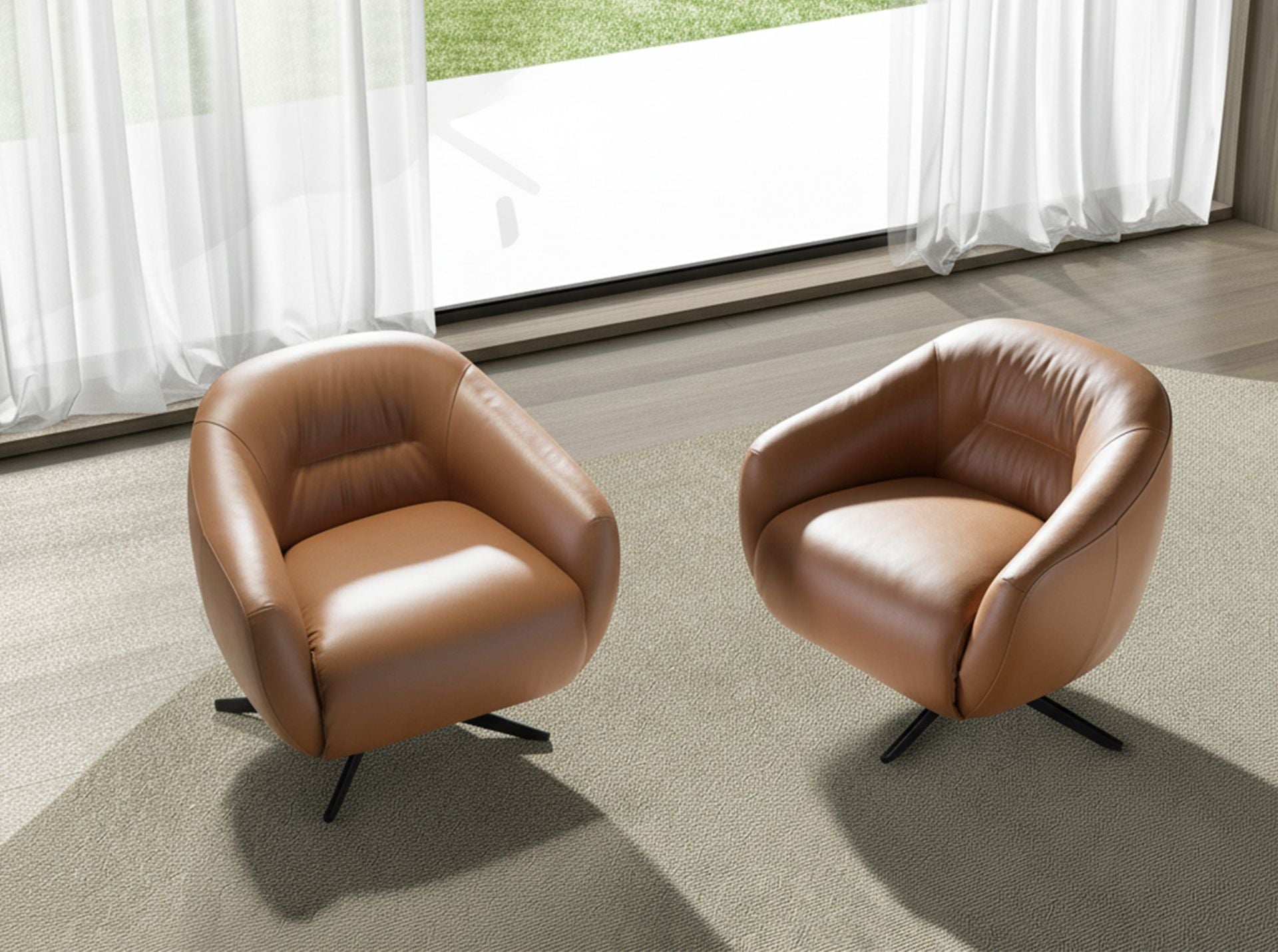 Poltrona girevole in pelle marrone