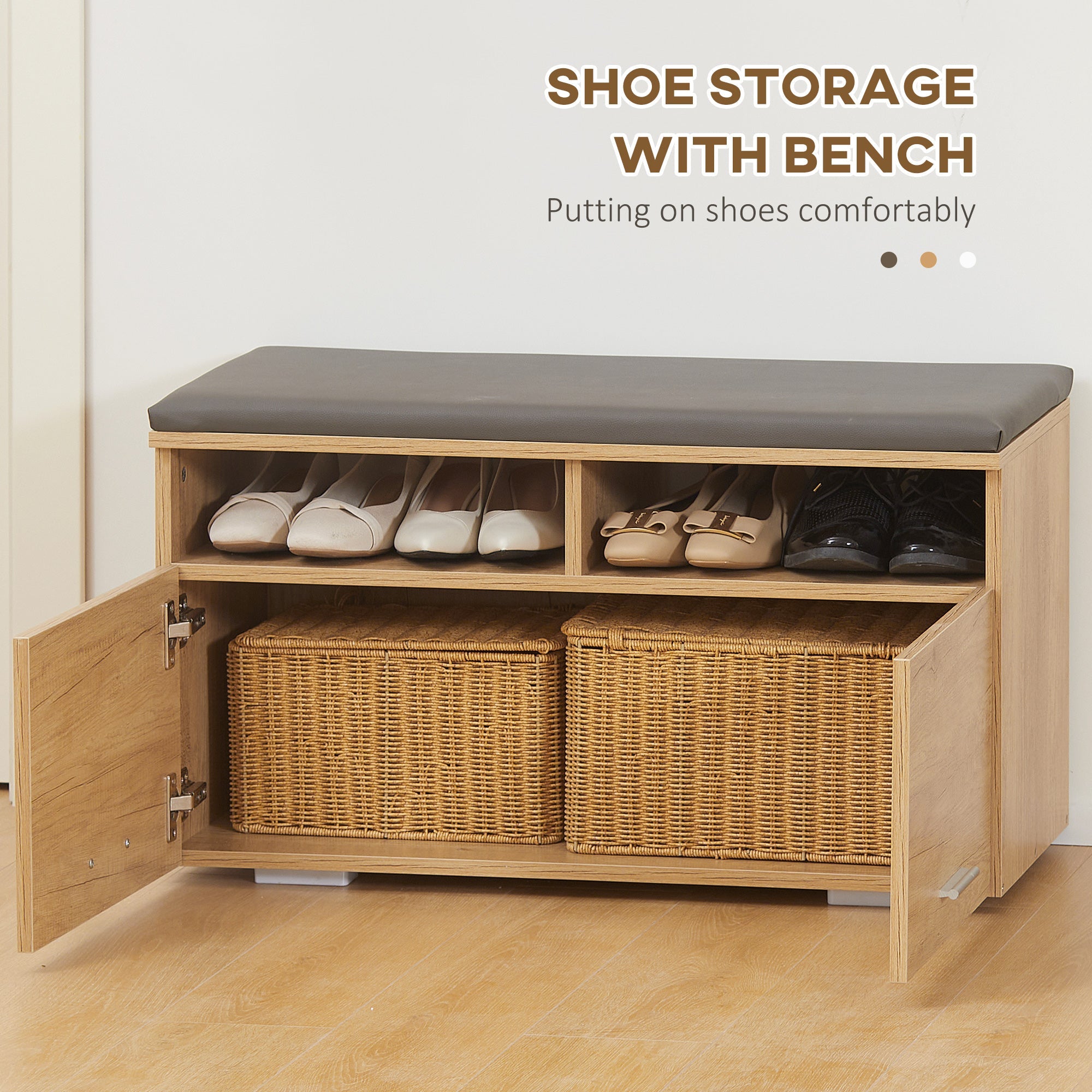 Mobile per Ingresso Scarpiera Appendiabiti e Specchio in Truciolato  Naturale