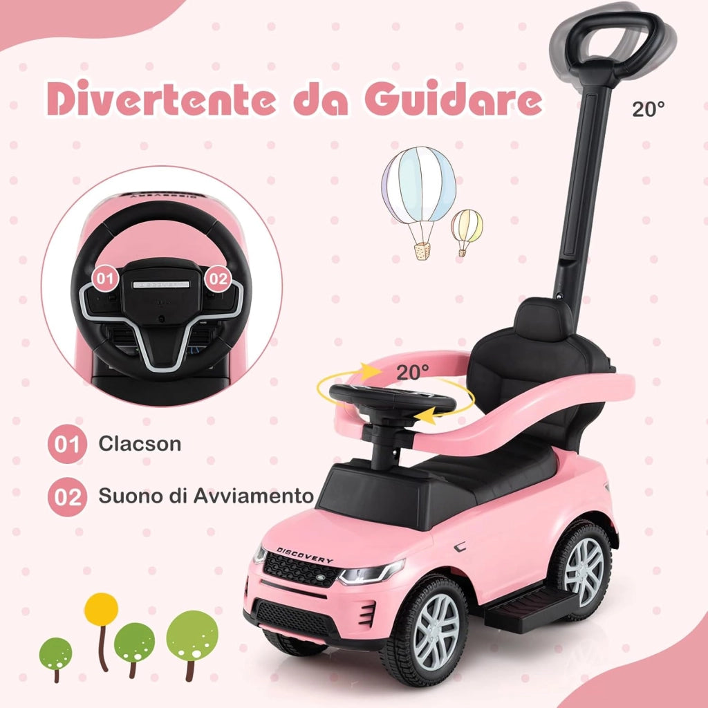 3 in 1 Auto a Spinta, Macchinina a Pedale con Manico Removibile e Paracolpi, Clacson e Suodo di Avvio, Macchina Cavalcabile per Bambini 18-36 Mesi (Rosa)