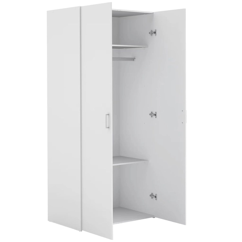 Armadio Multiuso Con 2 Ante Armadietto Battente Design Moderno Salvaspazio Vano Con Barra Appendiabiti E Ripiani Camera Da Letto Ingresso Lavanderia 77.6 x 49.52 x 175.4 Cm Bianco