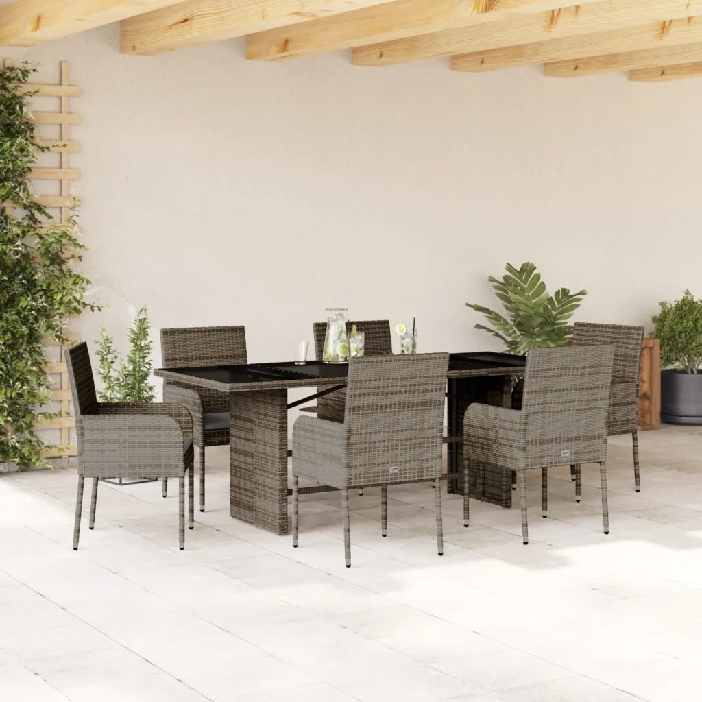 Set da Pranzo da Giardino 7 pz con Cuscini in Polyrattan Grigiocod mxl 89357