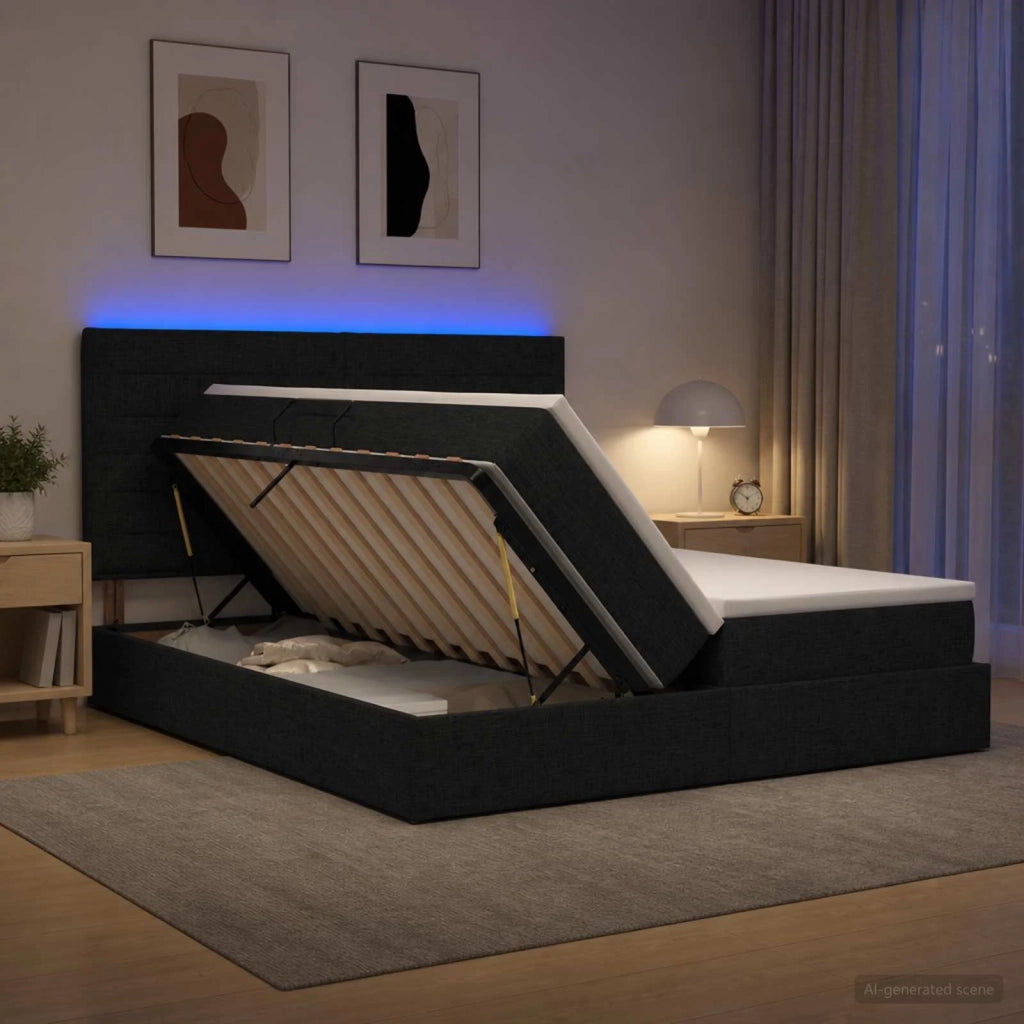 Letto con contenitore LED e materasso Nero 180 x 200 cm Tessuto 3460220