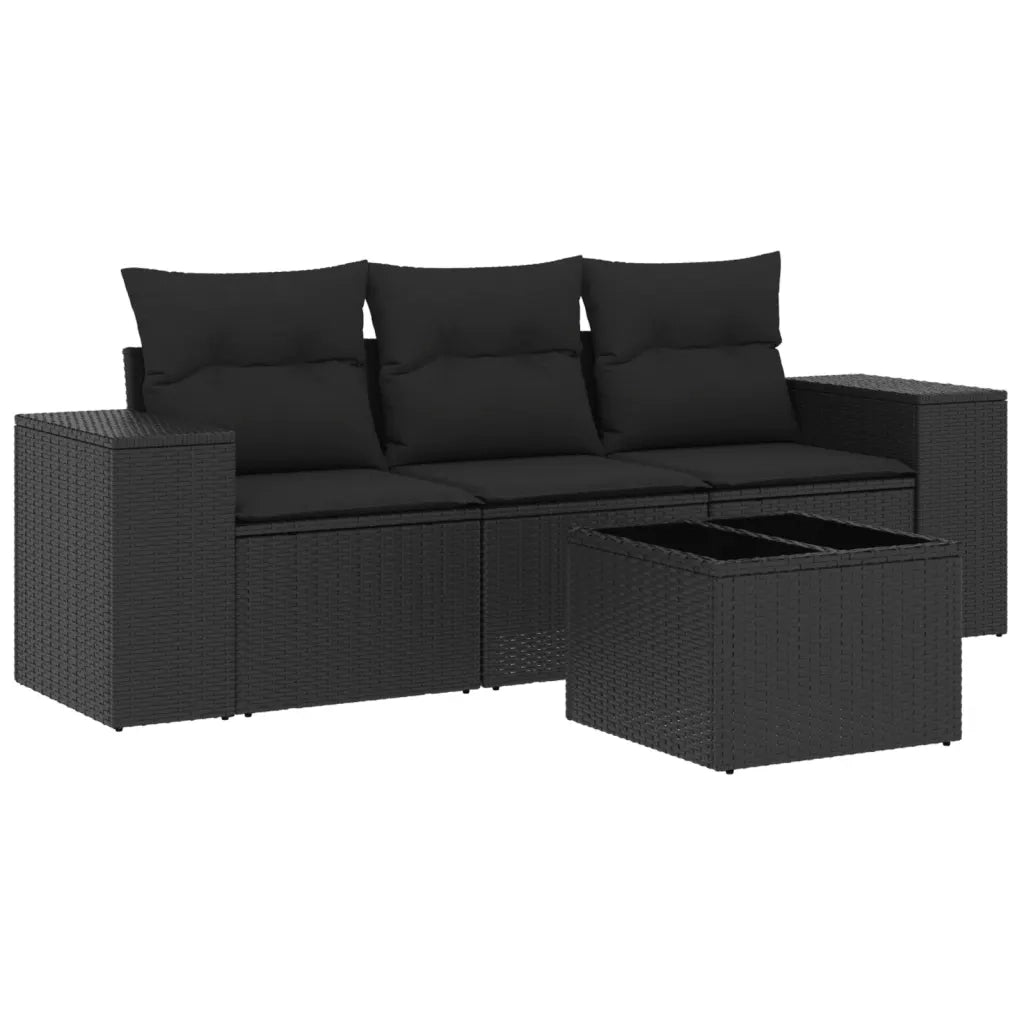 Set Divani da Giardino 4 pz | Set Salotto da Giardino con Cuscini Nero in Polyrattan
