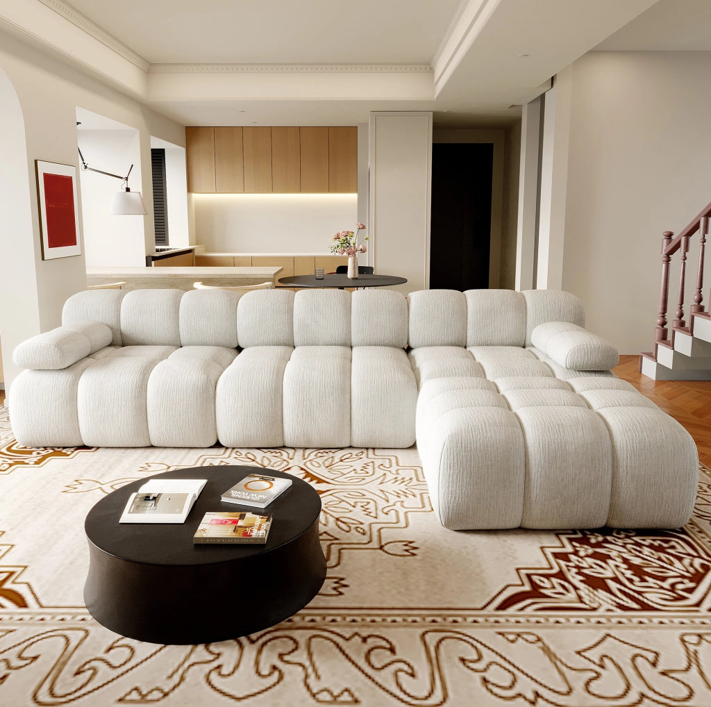 DIVANO ANGOLARE a L 300x200x68 cm Tessuto Bianco