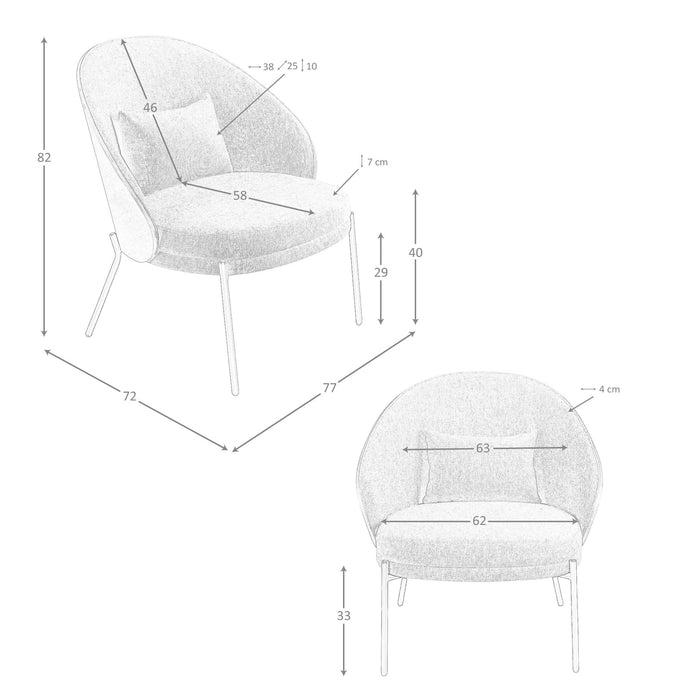 Poltrona in tessuto grigio e noce