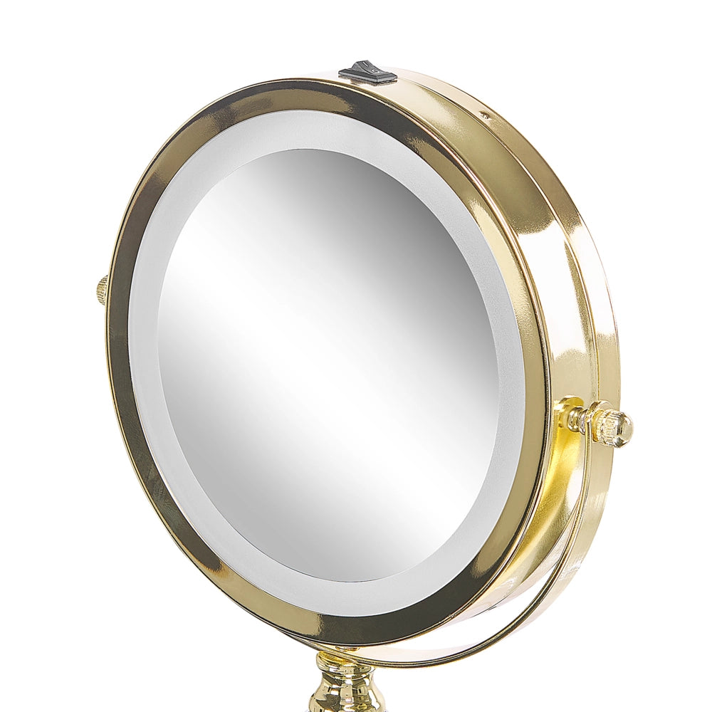 Specchio da tavolo double face per trucco a LED metallo dorato ø 13 cm 1x / 5x