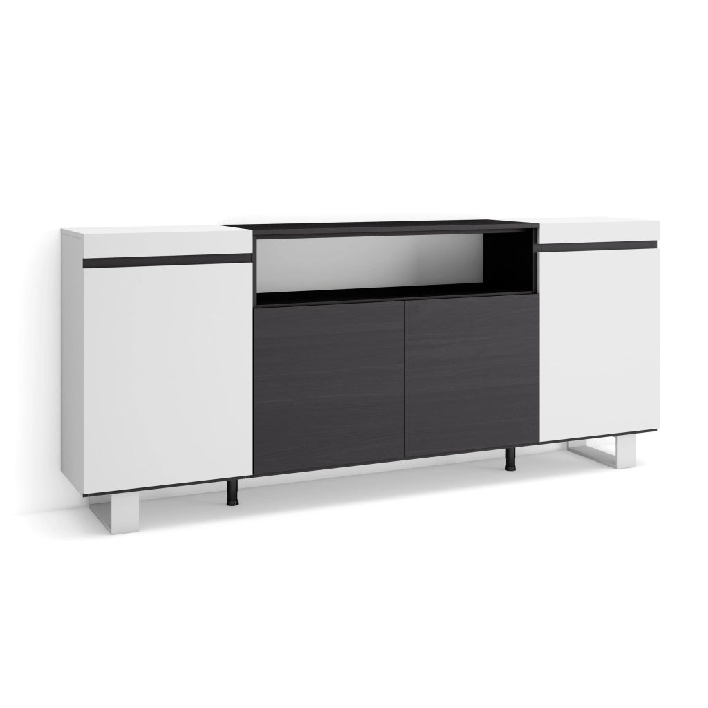 Credenza, Mobile, 200x35x87cm, 4 Porte, Design industriale, Bianco e nero RF2301