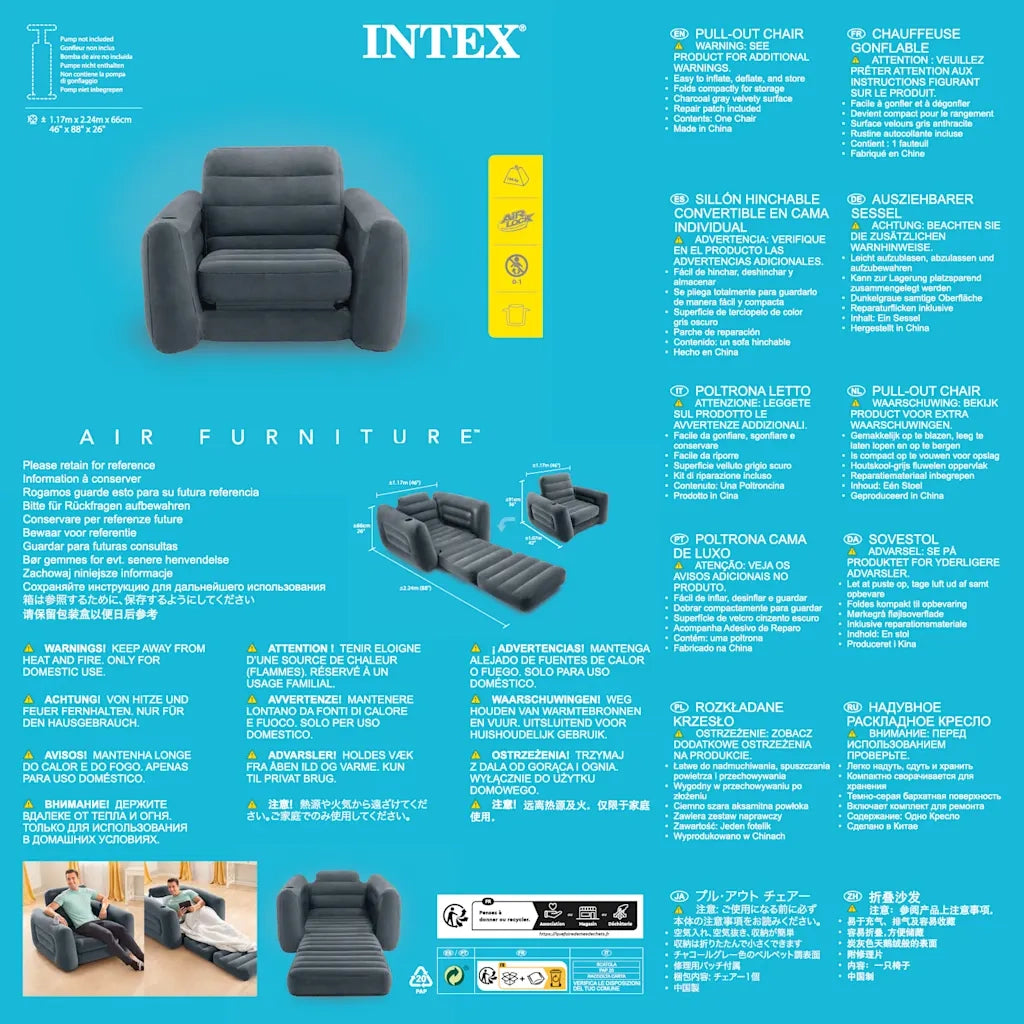 INTEX Poltrona Letto 117x224x66 cm Grigio Scuro 92572