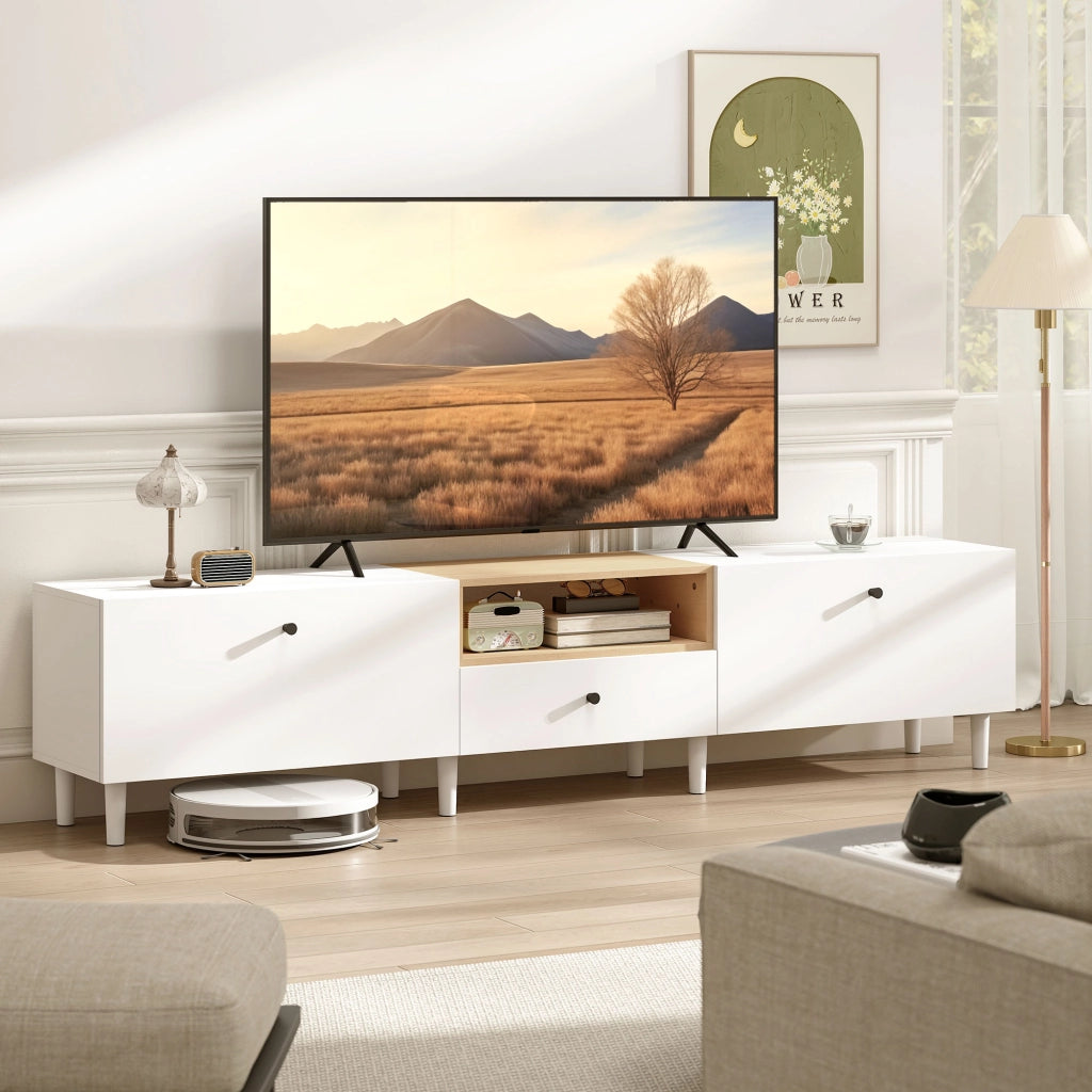 Mobile TV con 2 ante, cassetto e ripiano aperto ¨C zephmum ¨C Bianco 200x90x40 cm