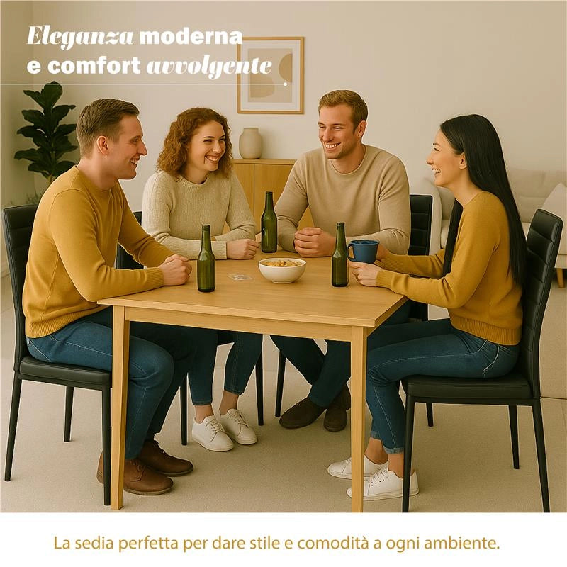 SET 4 SEDIE IMBOTTITE CON SEDUTA SIMILPELLE E GAMBE IN METALLO NERO DIMENSIONI 40X41X95 CM