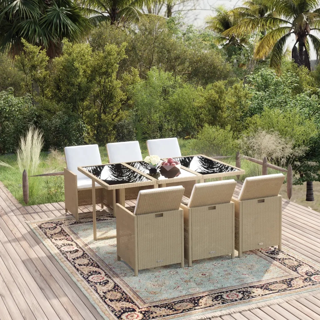 Set da Pranzo per Giardino 7pz con Cuscini in Polyrattan Beige cod mxl 38596