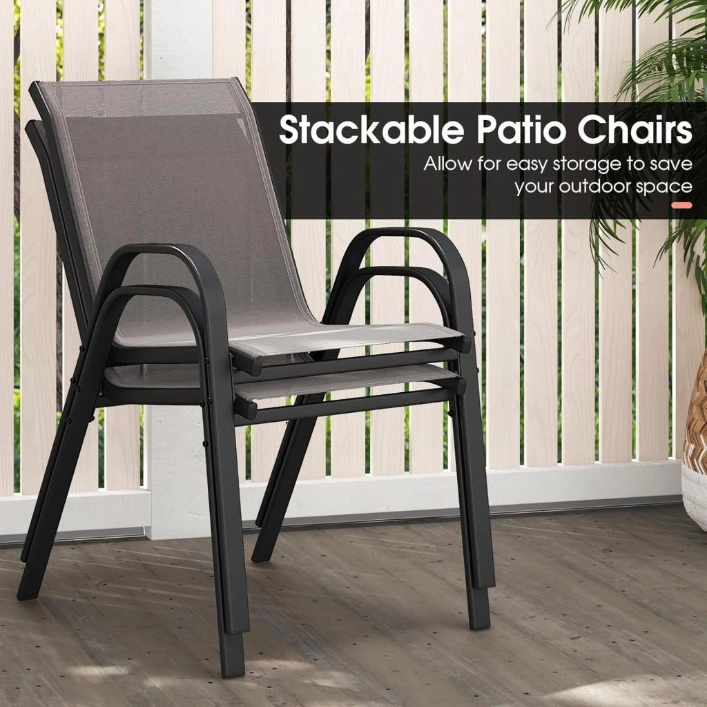 Set di 2 Sedie Impilabili, Sedia da Giardino con Corrimano, Telaio in Acciaio Tubolare Verniciato a Polvere, Sedia per Giardino e Patio