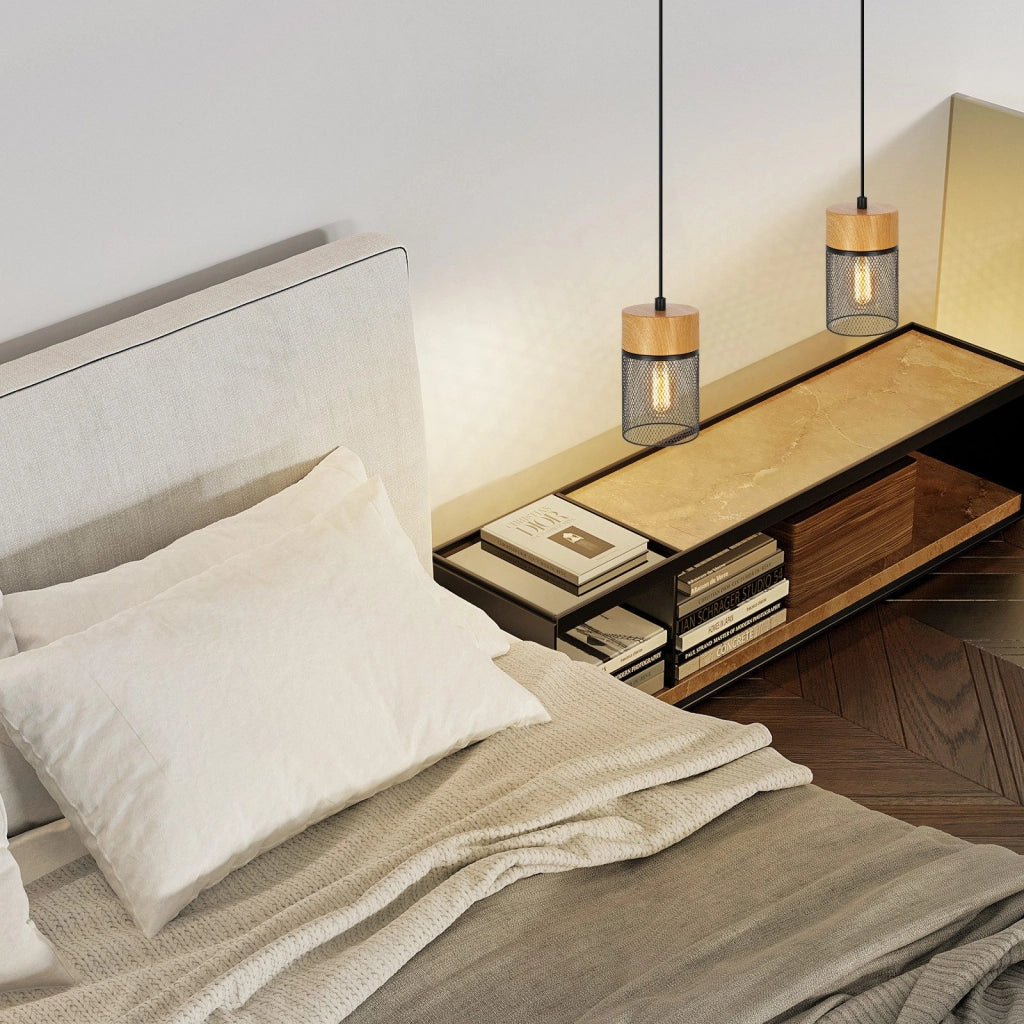 Lampada a sospensione ZMH 1 luce barra legno nero venature per sala da pranzo corridoio e bar