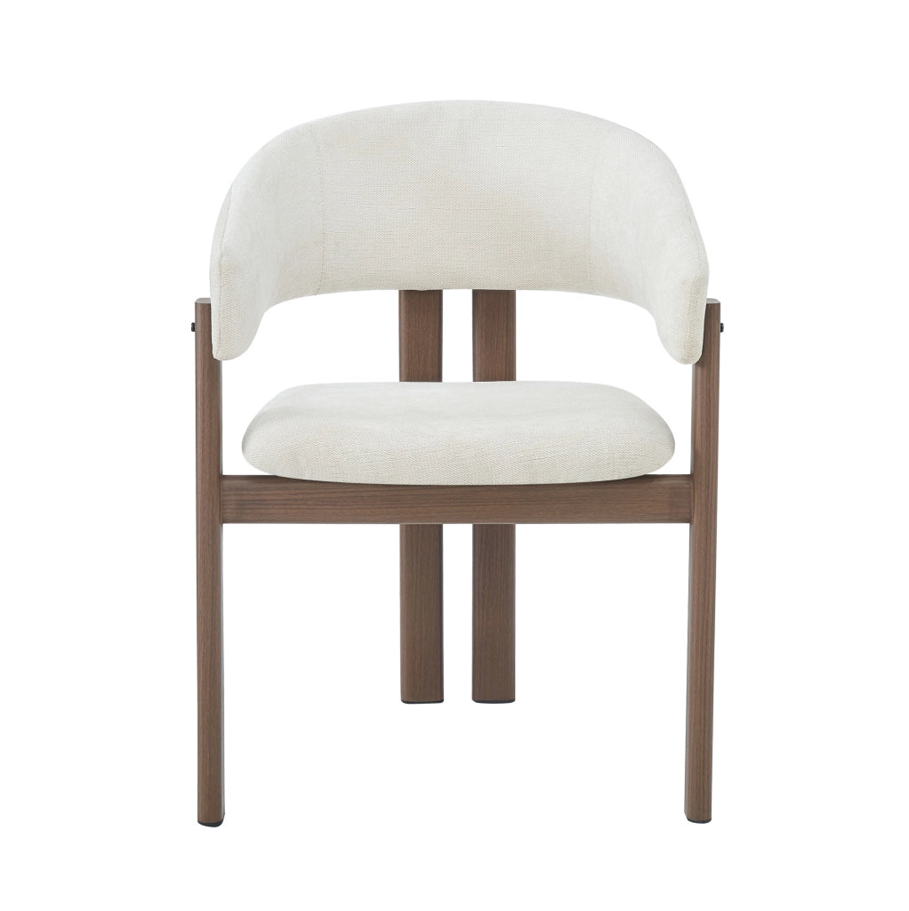 Set di 2 sedie da pranzo con braccioli in metallo effetto noce e lino beige