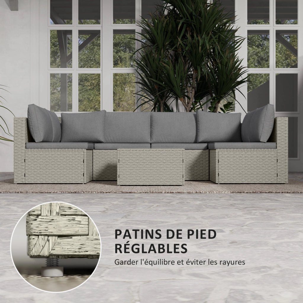Set da giardino modulabile 6 persone ¨C zephmum ¨C polyrattan marrone con vetro