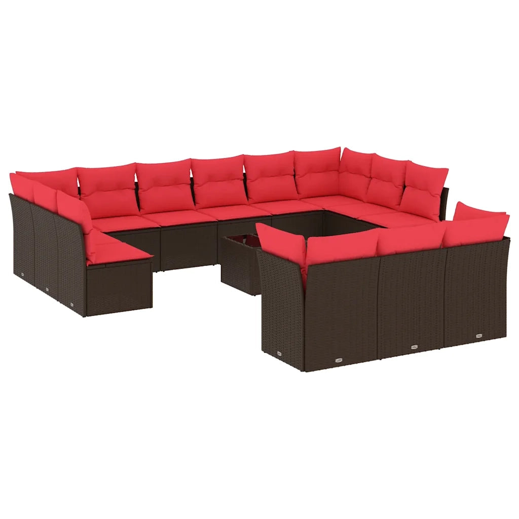 Set Divani da Giardino 14 pz con Cuscini Marrone in Polyrattan 3218464