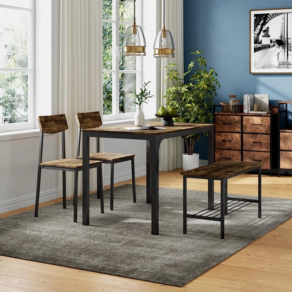 Panca e sedia Fyrk, Nero/quercia rustico, 85 x 46 cm 3 parti, adatto per sala da pranzo, cucina o aree esterne coperte