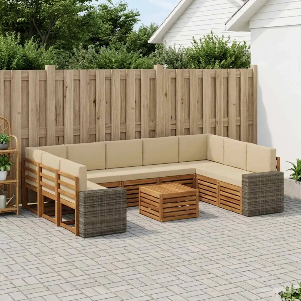 Set divani 10 pcs Naturale e Beige Legno di Acacia Massello