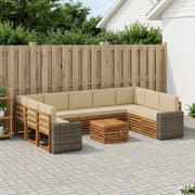 Set divani 10 pcs Naturale e Beige Legno di Acacia Massello
