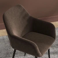 Set 2 Sedie da Pranzo Nordiche Imbottite con Braccioli Ricurvi in Tessuto Effetto Velluto, 54x57x80 cm, Marrone