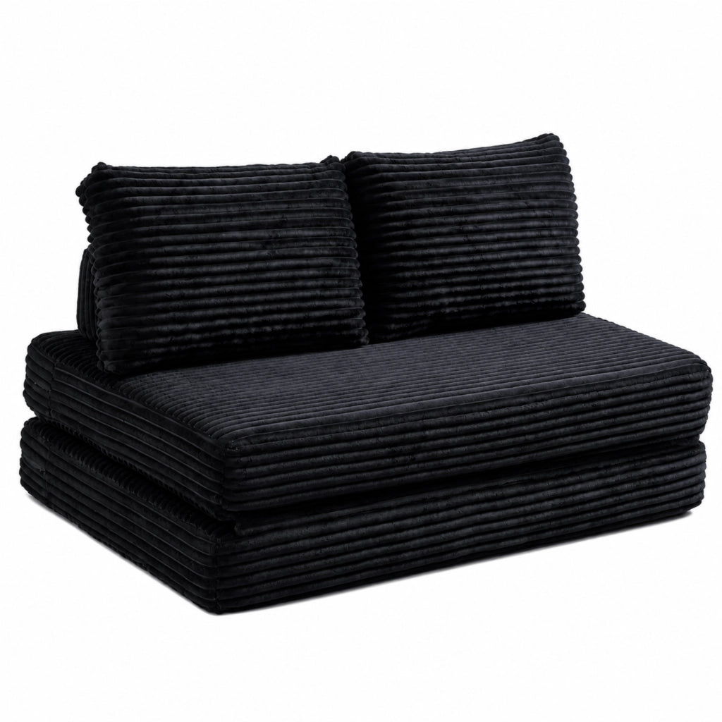 Divano letto 2 in 1 in tessuto nero con schienali rimovibili 150x33x32 cm