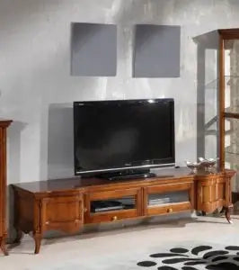 Porta tv "le dune" con 2 ante e 2 ribalte centrale arte povera noce scuro