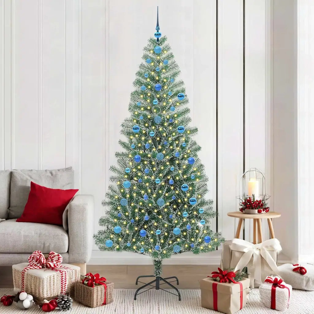 Albero di Natale Artificiale Imbiancato con Luci LED 210 cm