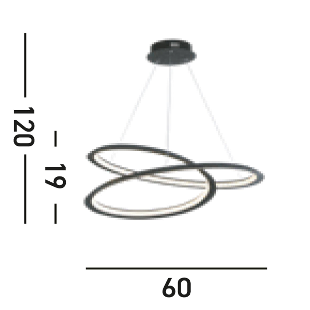 Lampadario Moderno Vortice Ii Acciaio Nero Silicone Bianco Led 41,13W 3000K