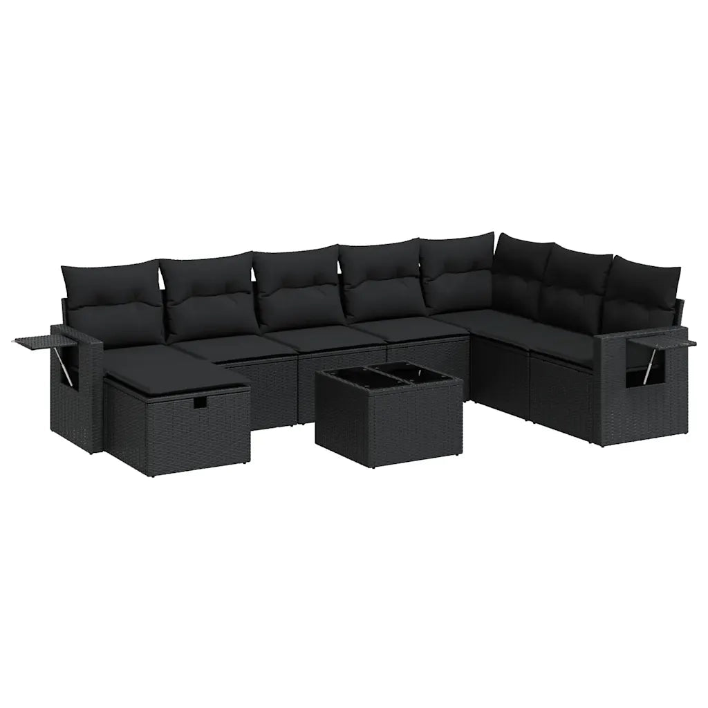Set Divani da Giardino 9 pz con Cuscini Nero in Polyrattan 3325541