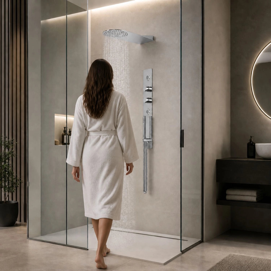 Wall kit a parete da incasso a muro acciaio inox + soffione doccia a parete acciaio inox punta tonda