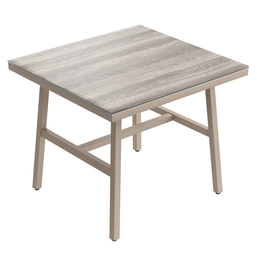 Set Divano Angolare da Giardino ¨C Xylo ¨C Cuscini Inclusi, Piano in Vetro Temperato, Beige