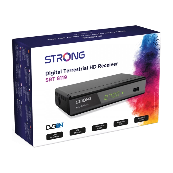 STRONG DECODER DISPLAY USB SCART HDMI DOLBY AUDIO HEVC ADVANCE EPG PARENTAL CONTROL