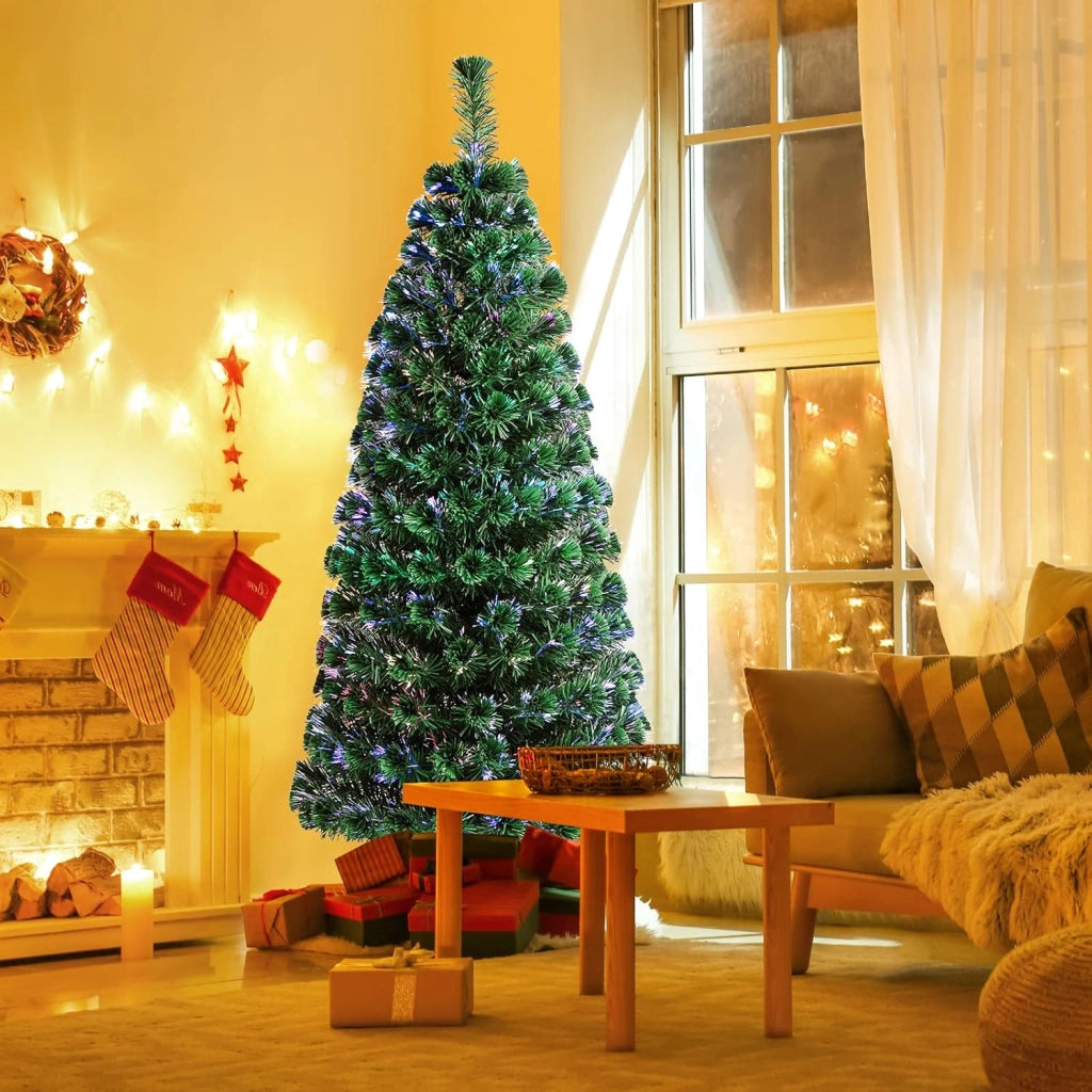 Albero di Natale Illuminato Albero di Abete Artificiale, con Fibra Ottica Cambia Colore, Verde (180cm)