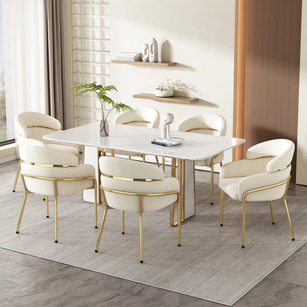 Sedia da Pranzo in Velluto con Design Ergonomico e Quattro Gambe in Metallo, Beige